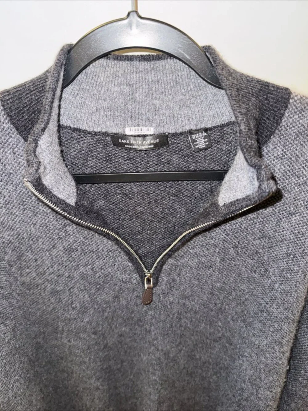 Saks Fifth Ave 100% PURE CASHMERE Dark Gray  HALF-ZIP MOCK - XL Sweater Soft A+